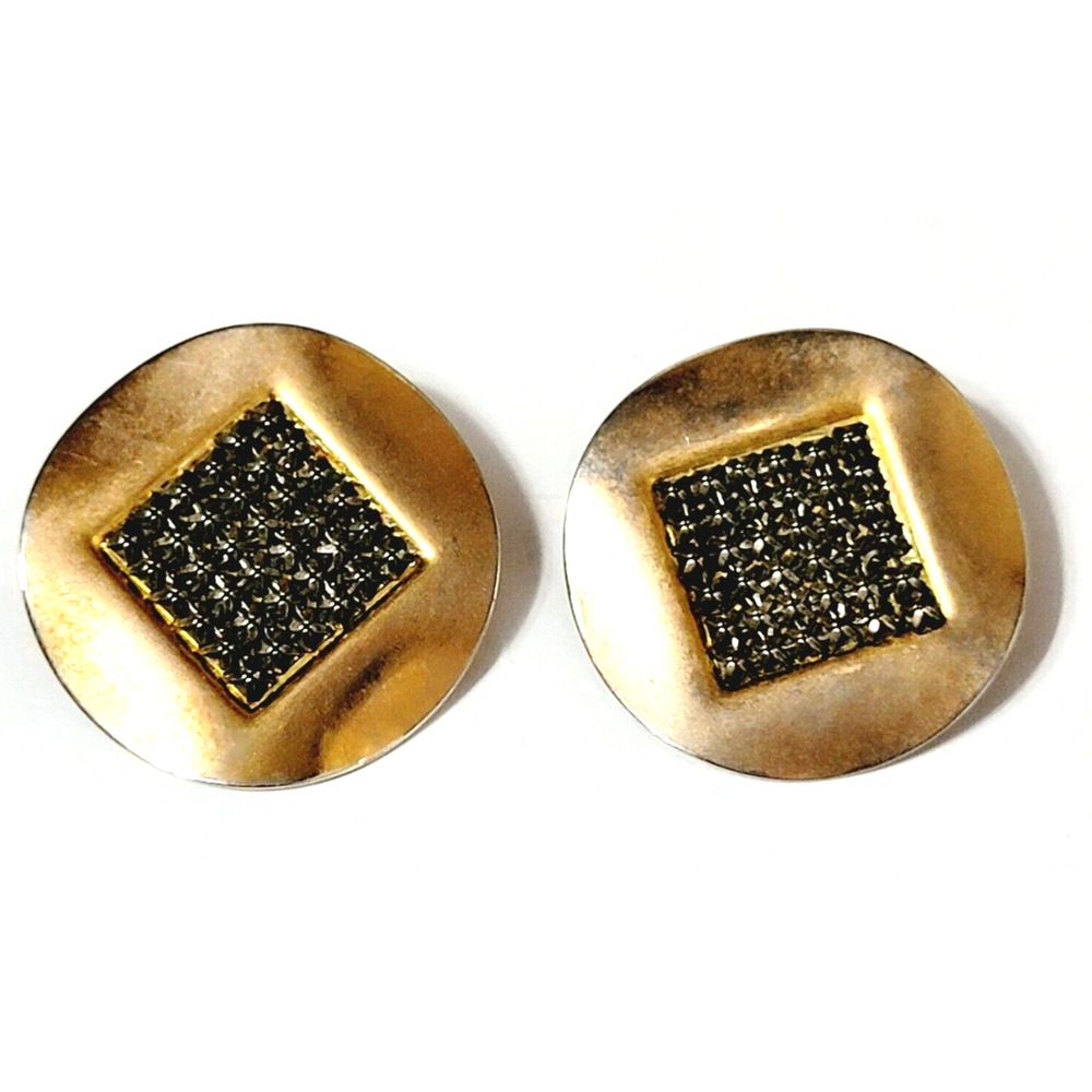 Vintage Statement Clip-on Earrings Burnished Gold-tone Textured Large 1.25" gc-7